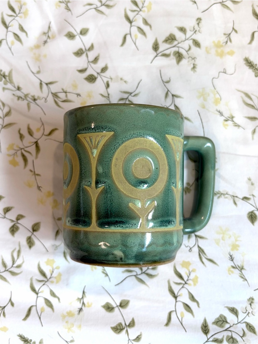 Mid Century Modern Olive Green Drip Glaze Coffee Mug